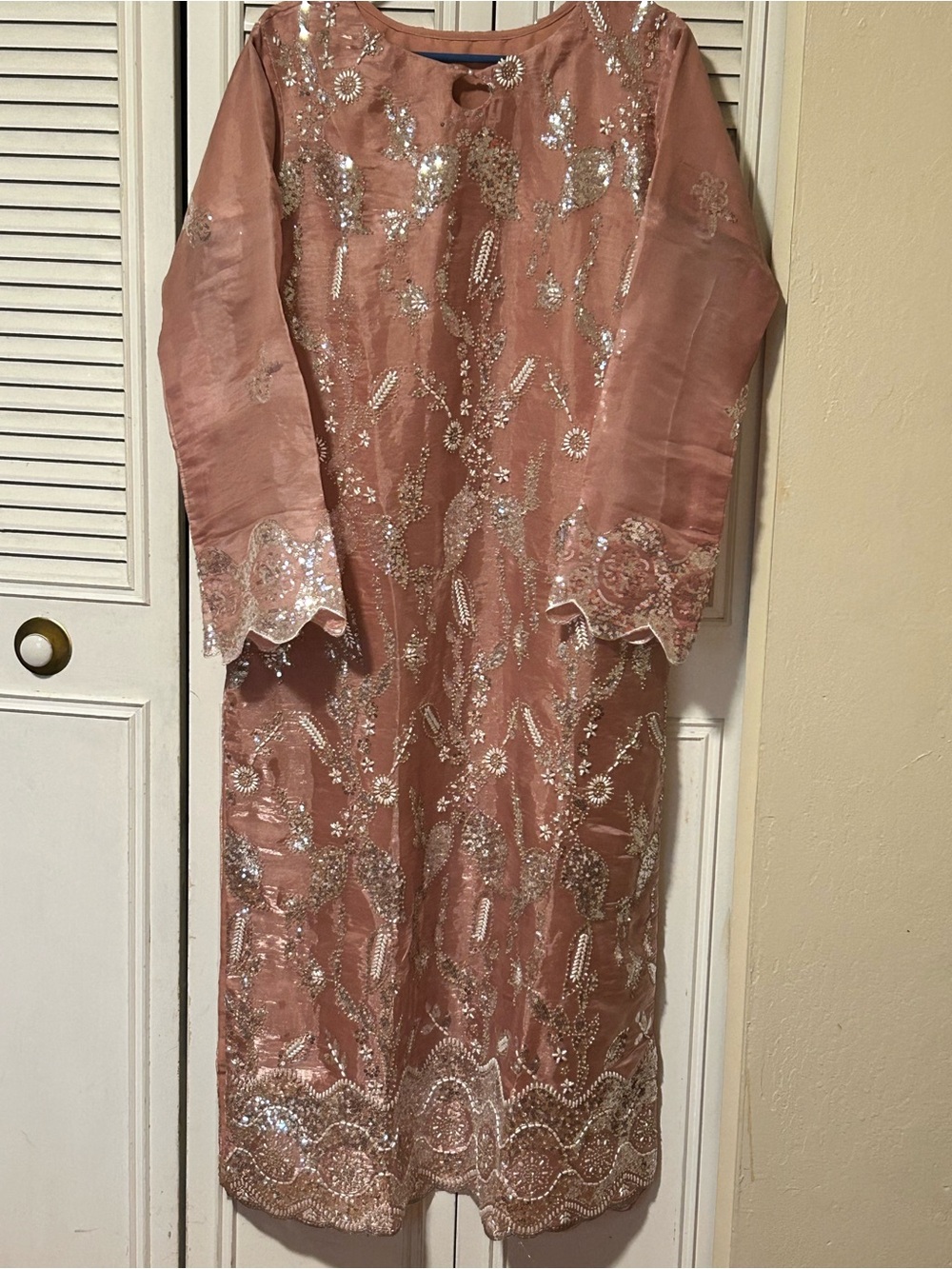 Sheesha Silk 3pc Embroidered Suit - Dusty Rose in M/L - Picture 5 of 6
